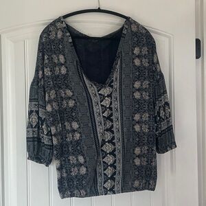 Lucky Brand Black and Gray Patterned Blouse
